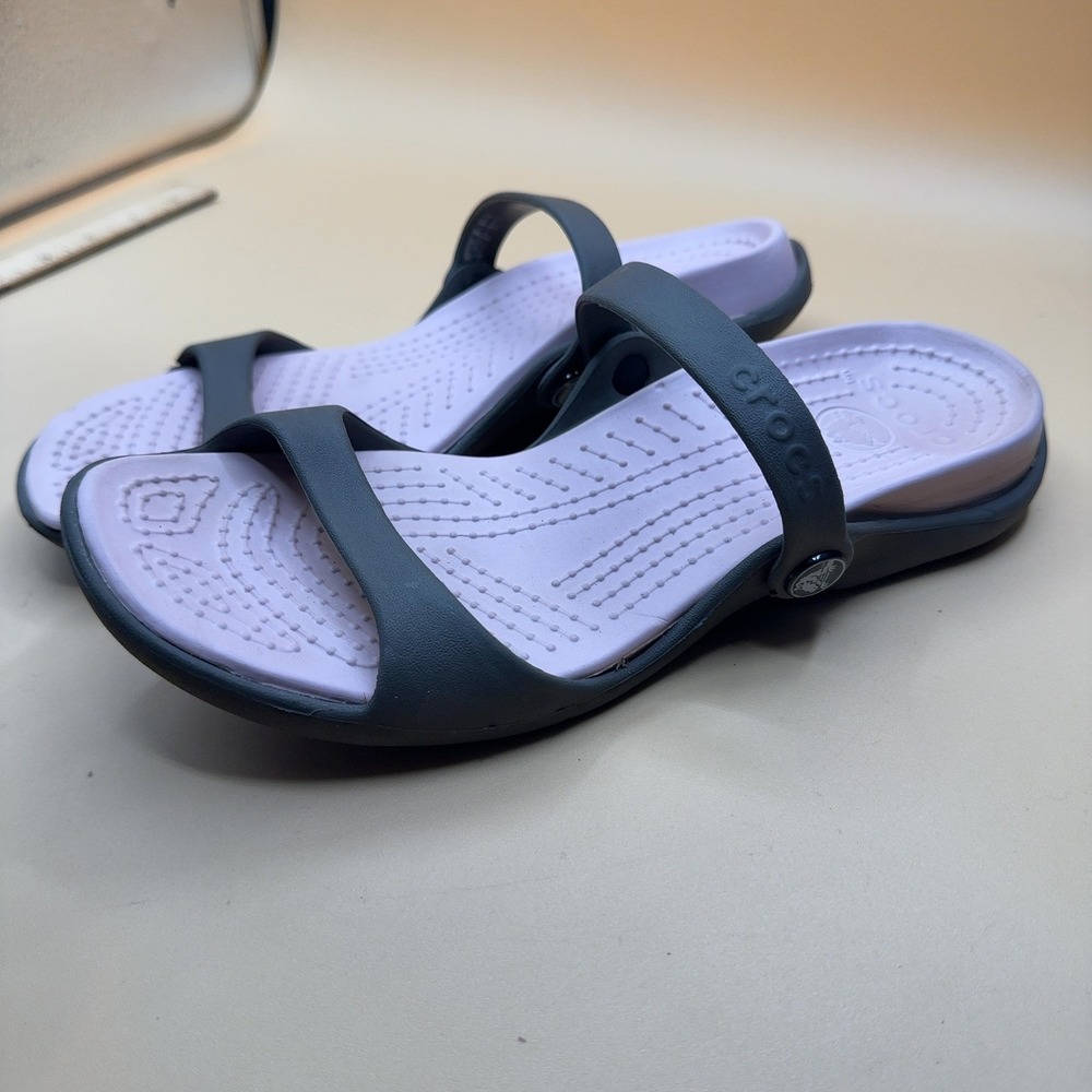 Crocs Cleo Two-Strap Slide Sandal Navy Blue Lavender Women's Size 10